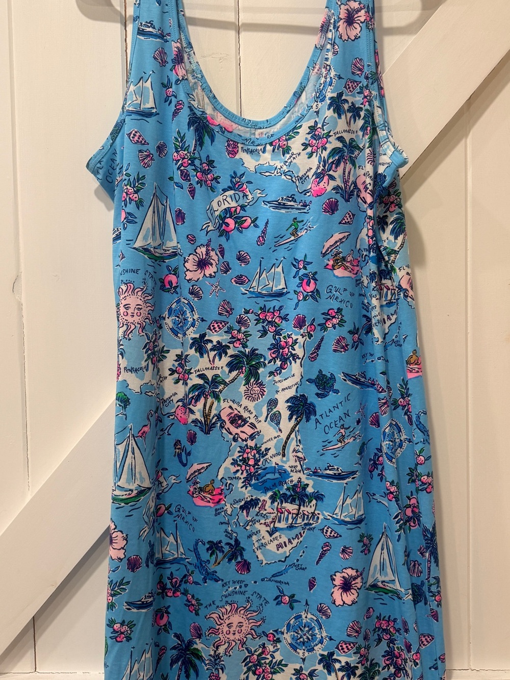 Lilly Pulitzer Light Blue Tropical Print Tank Dress with Pink Accents